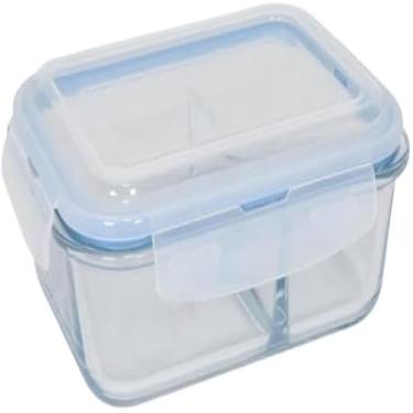 Imagem de Pote de Vidro Retangular para Alimentos com Divisória, 1520ml, Recipiente Hermético para Armazenamento