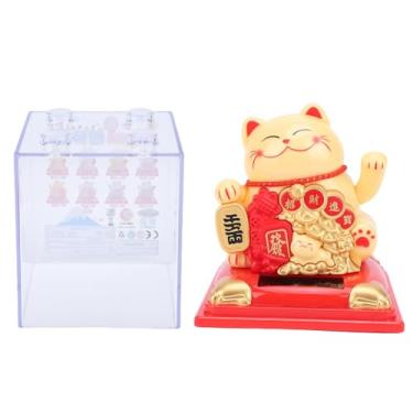 Imagem de MAVIS LAVEN Estatueta de Gato da Sorte, Gato da Fortuna Com Braço Acenando Movido a Energia Solar Com Itens Tradicionais de Sorte, para Decoração de Casa, Escritório ou Carro (Amarela)