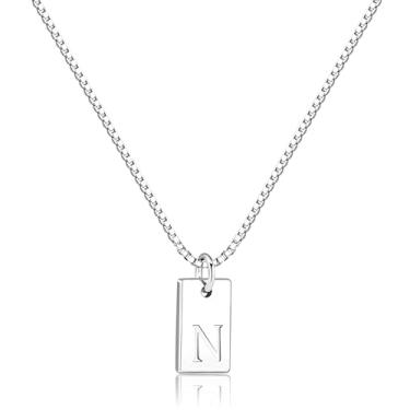 Imagem de Poxtex Colar feminino com inicial de prata 925 em camadas delicadas, colar com pingente de letra A-Z, à prova d'água, moderno, com nome, não mancha, personalizado para presentes de joias para meninas