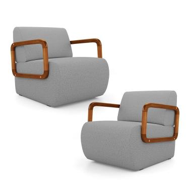 Imagem de Kit 02 Poltronas Decorativas Orgânica Living Kavya Linho Cinza - Desk Design