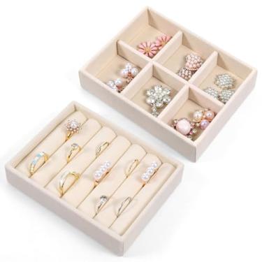 Imagem de 2 peças de suporte de anel, 6 bandejas organizadoras de gaveta de joias de grade, organizador de anéis pequenos para joias, bandejas, suporte para exibição, suporte de colar, estojo para venda de loja
