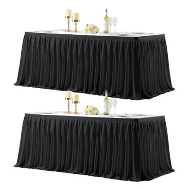 Imagem de Saia de mesa preta para mesas retangulares de 2,7 m, saia de mesa para professores, sala de aula, babados, tecido de poliéster, saias de mesa para chá de bebê, festa de aniversário, formatura