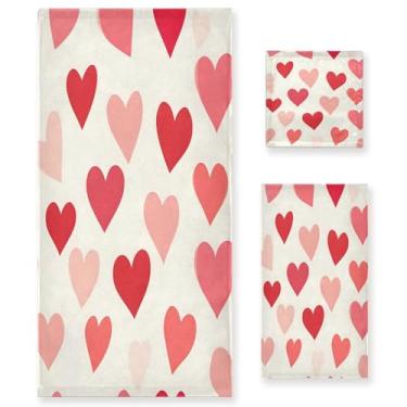 Imagem de Wassud Lovely Hearts Patten Conjunto de 3 toalhas de banho super macias e absorventes para banheiro, toalhas de banho de secagem rápida, toalha de banho para academia, spa, hotel