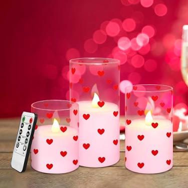 Imagem de Silverstro Velas Love sem chama com temporizador remoto, velas operadas por bateria de vidro, velas de LED de coração pintadas em spray rosa para festa em casa, casamento, dia dos namorados, conjunto