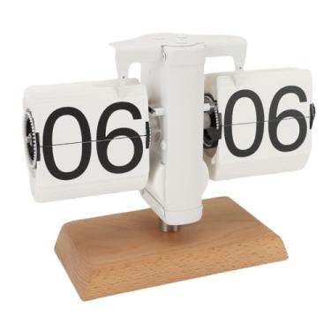 Imagem de AUNMAS Relógio de Mesa Flip Relógio Mecânico Flip, Giro Automático Digital Vintage Com Base de Nogueira Preta, Formato de 24 Horas Retro Down para Decoração de Escritório Doméstico (Branco)