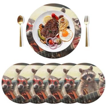 Imagem de Jogo americano de mesa de jantar de guitarra guaxinim, conjunto de 6 tapetes de mesa de PVC, 38 cm para mesa de jantar, tapetes de mesa laváveis para festa de Natal