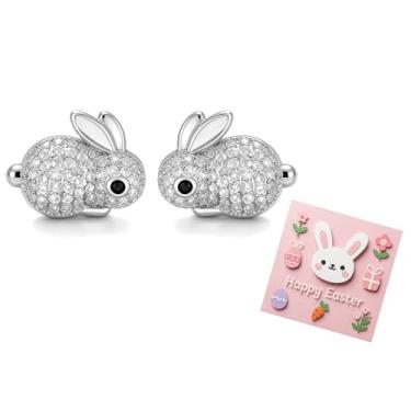 Imagem de Brincos de Páscoa para mulheres, lindos brincos de coelho de strass, joias de coelho, roupa feminina, cesta de páscoa, Large, Zinco, Sem pedra preciosa