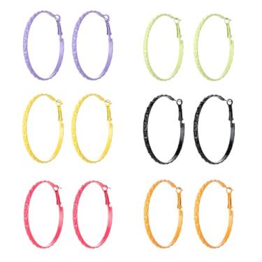 Imagem de ZKBKJSPZJB Um conjunto de 6 pares de brincos de argola grandes minimalistas coloridos esmaltados assados, brincos redondos coloridos para rosto quadrado, presente feminino moderno, 3, Acrílico, nuvem