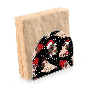 Imagem de Porta-guardanapos de Natal Pug fofo porta-guardanapos acrílico vertical porta-guardanapos de papel animal mesa de jantar conjunto decorativo de 2