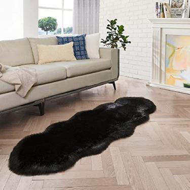 Imagem de ORINOVA Tapete de pele peluda lavável preto felpudo para quarto pele de carneiro sintética tapete de berçário corredores 2x6 decoração de quarto bonito