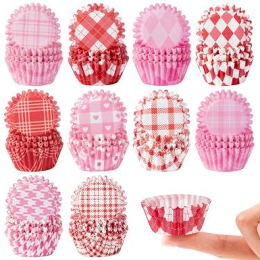 Imagem de COcnny 600 peças de forros de papel xadrez para o dia dos namorados, copos de cozimento xadrez doces, envoltórios de muffin, bolos de chocolate rosa e vermelho, suprimentos para fazer festa de