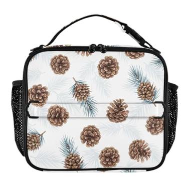 Imagem de Joisal Lancheira branca de pinhas marrons em aquarela para mulheres, meninas, lancheira masculina e infantil, lancheira para trabalho, bolsa térmica para escola