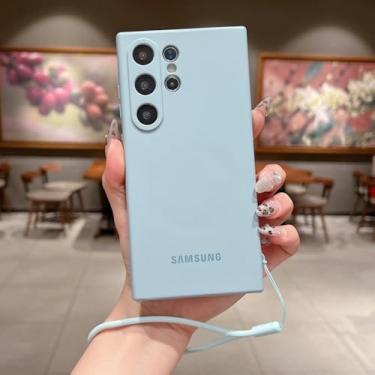 Imagem de Capa de silicone magnética com proteção de lente de câmera espessa para Samsung S25 Ultra S24 S23 Plus, alça de pulso e estojo de carregamento, azul, para S24 Ultra