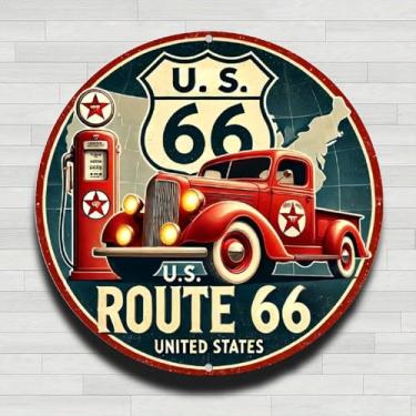 Imagem de 20 x 20 cm Route66vintagetruckgaspump Placa de alumínio de aparência vintage, ideal para decoração de casa, bar, café ou garagem