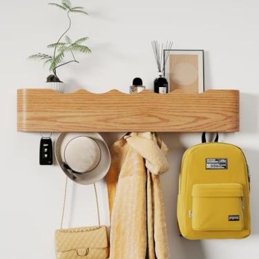 Imagem de Jadoxy Suporte de parede com prateleira, 5 ganchos ocultos, porta-chaves de madeira, organizador de entrada para corredor, quarto, banheiro, decoração de casa, armazenamento para pendurar casacos
