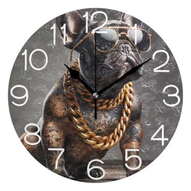 Imagem de GAIGEO Relógio de parede analógico decorativo relógio de cozinha bonito operado por bateria silencioso, sala de estar moderna decoração de parede bonito buldogue francês engraçado, 25 cm, ponteiros