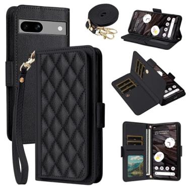 Imagem de Dibosom Capa carteira para Google Pixel 6A 5G 2022 Argyle com alça de pulso/ombro compartimentos para cartões, bolsa flip de couro PU de luxo, suporte minimalista acolchoado para celular Pixel6A A6