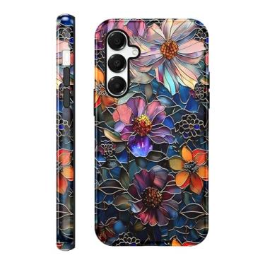Imagem de RUMDEY Capa floral para Samsung Galaxy A16, capa de telefone elegante e brilhante com camada dupla + capa de telefone de silicone para mulheres e homens, capa protetora à prova de choque, coluna de