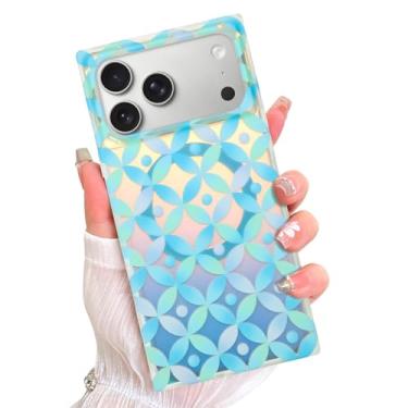 Imagem de AIGOMARA Capa retangular magnética para iPhone 17 Pro, compatível com Magsafe, círculos geométricos iridescentes brilhantes de luxo para mulheres e meninas, capa protetora elegante à prova de choque