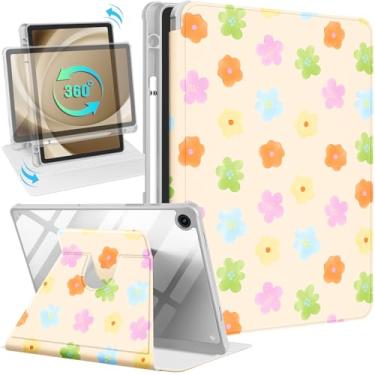 Imagem de Uppuppy Capa para Samsung Galaxy Tab A9+ - Capa inteligente com suporte giratório 360 com suporte para lápis para mulheres e meninas, flores coloridas para tablet Samsung A9 Plus de 11 polegadas