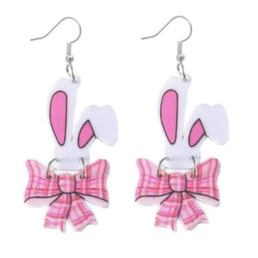 Imagem de Brincos de coelhinho da Páscoa para mulheres, brincos de coelho rosa com laço para mulheres, joias de Páscoa, presente, Medium, Acrílico, Sem pedra preciosa