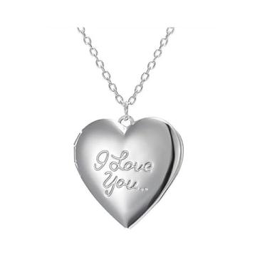 Imagem de 1 colar feminino prata medalhão coração amor moldura pingente colar para segurar foto, Small, Metal, Sem Pedra Preciosa