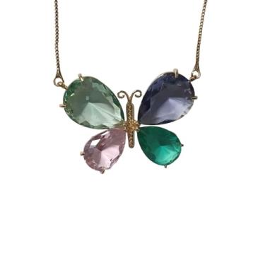 Imagem de Colar Borboleta em Turmalina Colorida, Banho em Ouro 18K, Pingente Feminino