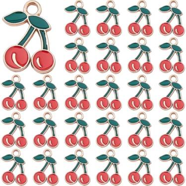 Imagem de DICOSMETIC Amuleto de cereja, 70 peças, amuleto de liga esmaltada, frutas, vermelho, doce, mini pingentes de metal, pequenos pingentes de cereja de ouro claro para brincos, pulseiras, fabricação de