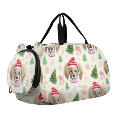 Imagem de Lindos desenhos animados fantasmas brancos bolsas de viagem para meninas, bolsa de viagem para o fim de semana, para meninos, bolsa esportiva com compartimento para sapatos, Cachorros natalinos bege