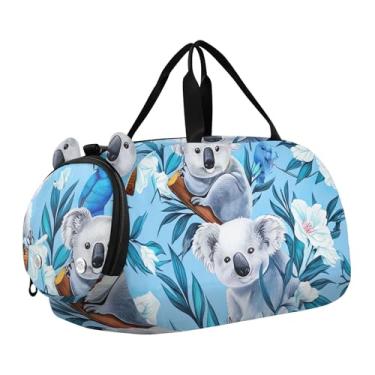 Imagem de Bolsa esportiva para meninos, pássaro azul, rosa, borboleta, passeio, pernoite, para meninas, bolsa de viagem para crianças, Coalas fofas flores brancas azuis, Clássico