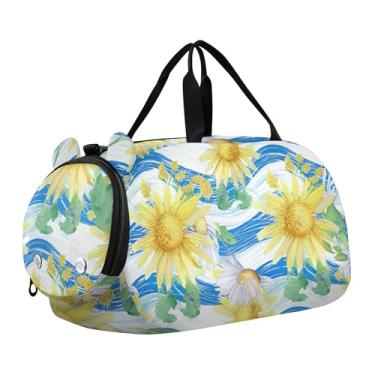 Imagem de Bolsa esportiva de lagosta vermelha com estrela do mar azul para viagem de fim de semana bolsa esportiva para meninos e crianças, Crisântemos margaridas amarelas, Clássico