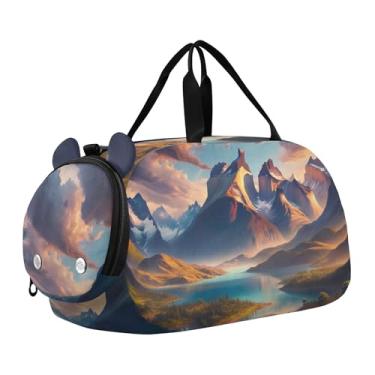 Imagem de Bolsa esportiva para meninos, fofa, coala, pôr do sol, romance, fim de semana, para viagem, bolsa de ginástica, bagagem infantil, Majestic Mountain Sunset Landscape, Clássico