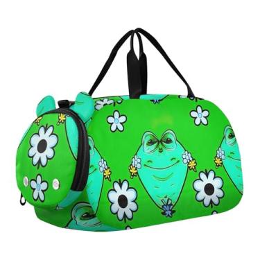 Imagem de Linda bolsa esportiva azul para cães pug para meninos durante a noite para o fim de semana e meninas para viagens e crianças, Aliens engraçados verdes, Clássico