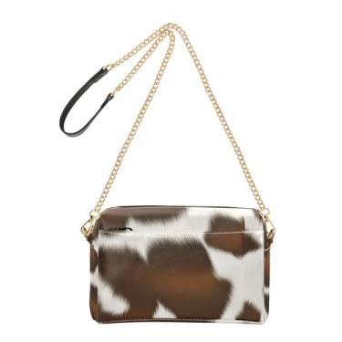 Imagem de Joitme Bolsa de ombro feminina transversal para telefone linda marrom bege manchas arte alça de couro PU bolsa de ombro