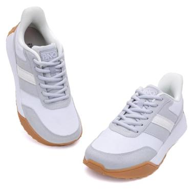 Imagem de N BESUNEW Tênis feminino com bico largo, plataforma de caminhada fácil de calçar e descalçar, com suporte de arco, calçados esportivos casuais confortáveis e retrô, Branco, cinza, 41