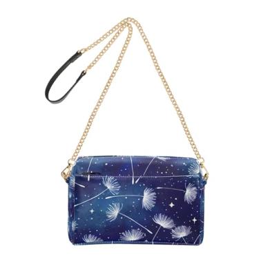 Imagem de Bolsa feminina transversal azul espaço dente-de-leão floral bolsa de couro PU bolsa de ombro com alça de corrente