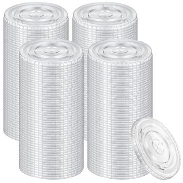 Imagem de YBEATY 300 peças de tampas planas PET transparentes de 98 mm, tampa de plástico descartável para copos transparentes com ranhura de canudo serve para 12 40 20 copos de 680 ml para café gelado, sorvete