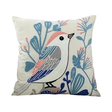 Imagem de 1pc, capa de almofada decorativa fronha pássaros flora luxo bordado co