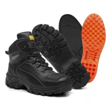 Imagem de Bota Coturno em Couro Resistente, Masculino/Feminino, Cano Médio, Adventure Motoqueiro, com Palmilha Gel, Solado em Borracha, Preto