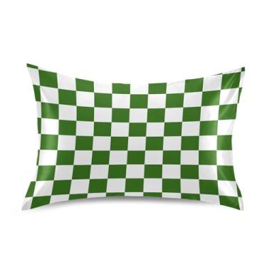 Imagem de Fronha de almofada xadrez branca verde xadrez xadrez fronha de seda para cabelo e pele macia e suave respirável fronha de almofada tamanho padrão para mulheres com sono quente (50 x 66 cm)