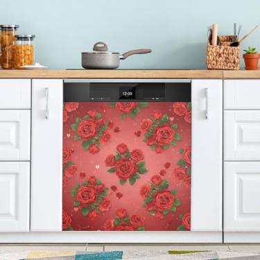 Imagem de ATTX Capa magnética para lava-louças Valentine Rose | Adesivo decorativo de eletrodomésticos de 58 x 66 cm para armários domésticos e eletrodomésticos #267