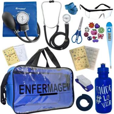 Imagem de Kit Enfermagem Transparente Academico Aparelho Pressao Bolsa Estetocóp