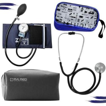 Imagem de Kit Aparelho Pressao Esfigmo Aneroide Estetoscopio Multilaser Pa  Med 
