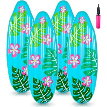Imagem de Foilswirl 4 peças de prancha de surfe inflável Luau de 0,9 m para praia, prancha de surfe, decoração de luau, piscina tropical, boia para surfe, tema havaiano, festa de verão e mar