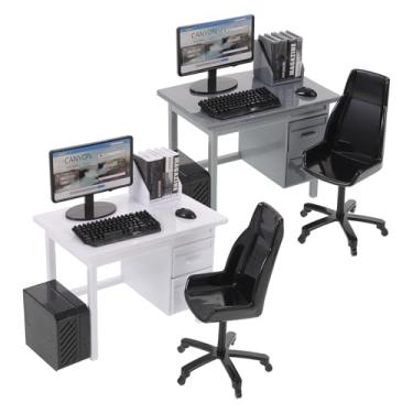 Imagem de Toyvian Conjunto Com 2 Miniaturas de Móveis para Casa de Bonecas: Mesa E Cadeira de Computador Em Miniatura Na Escala 1:12, Conjunto de Mesa E Cadeira de Escritório Em Com Computador, Teclado, Mouse
