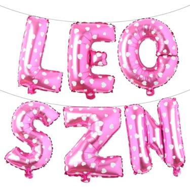 Imagem de Banner de balões de letras - LEO SZN 40,6 cm letras do alfabeto folha balão Mylar balão julho ou agosto festa de aniversário banner balão (LEO SZN coração rosa)