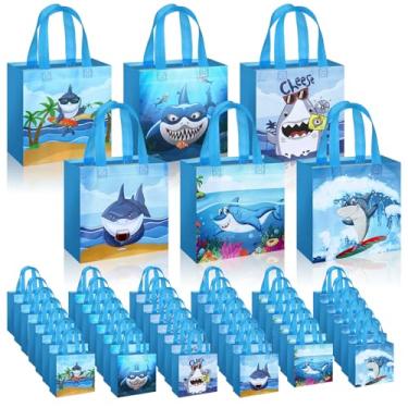 Imagem de Sweetude 40 peças de sacos de lembrancinha de festa de tubarão com alça, sacos de brindes de tubarão não tecidos, lembrancinha de aniversário para meninos e meninas, suprimentos de chá de bebê