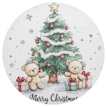 Imagem de xigua Jogo americano redondo para árvore de Natal, conjunto de 1, tapete de mesa redondo antiderrapante resistente ao calor, tapetes de mesa de 48 cm para decoração de cozinha, jantar e festa