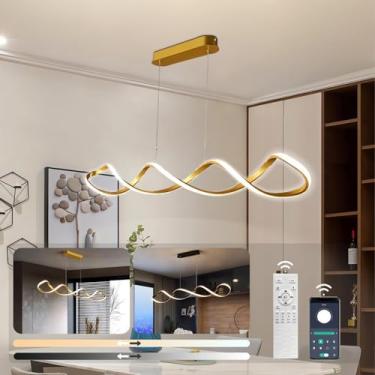 Imagem de Luminária pendente LED espiral criativa para teto, ideal para mesa de jantar, ilha de cozinha, sala de jantar, com intensidade regulável e controle remoto. Lustre moderno para escritório, co
