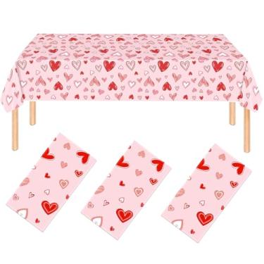 Imagem de NovaHance Toalha de mesa para dia dos namorados, vermelho, rosa, tecido coração, toalha de mesa lavável, para casamento, aniversário, férias, piquenique, 137 x 274 cm